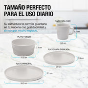 Medidas de la taza, tazón y platos de la vajilla Casa Litus blanca