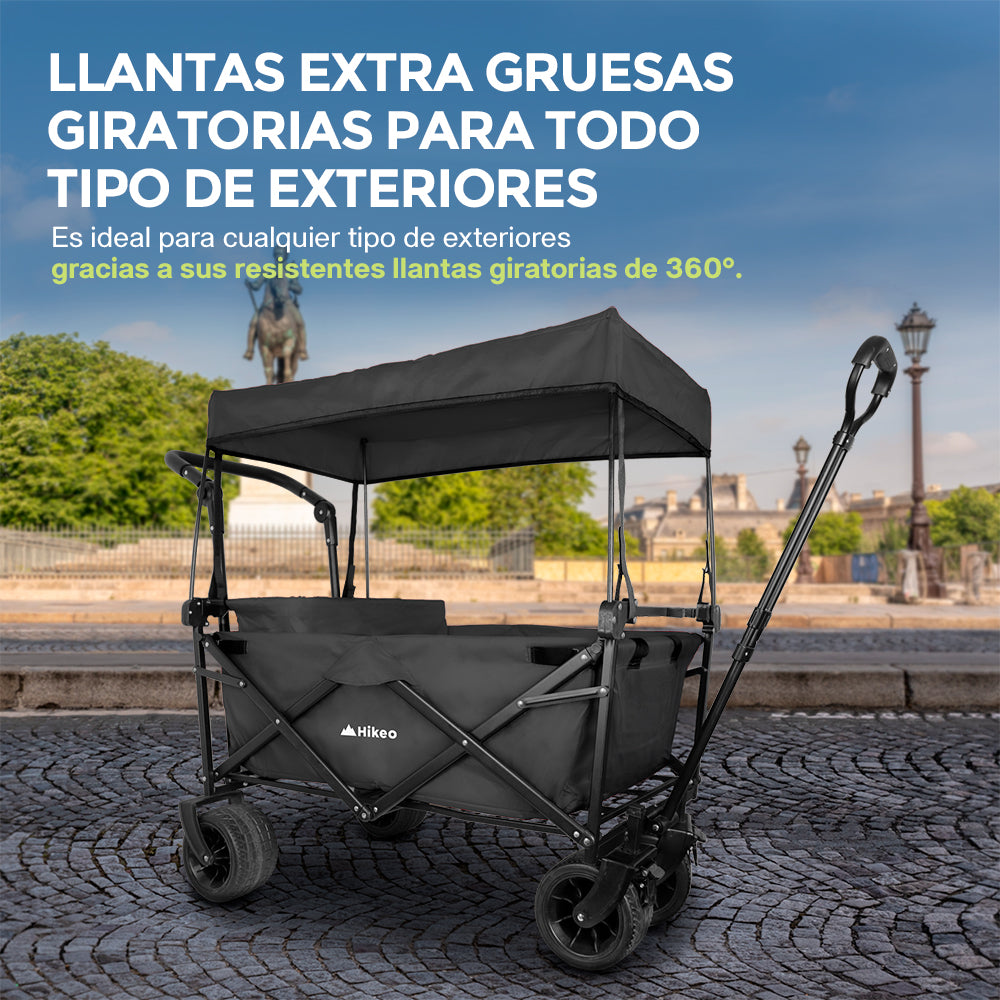 Carrito HIKEO con toldo y ruedas giratorias de 360 grados para exterior