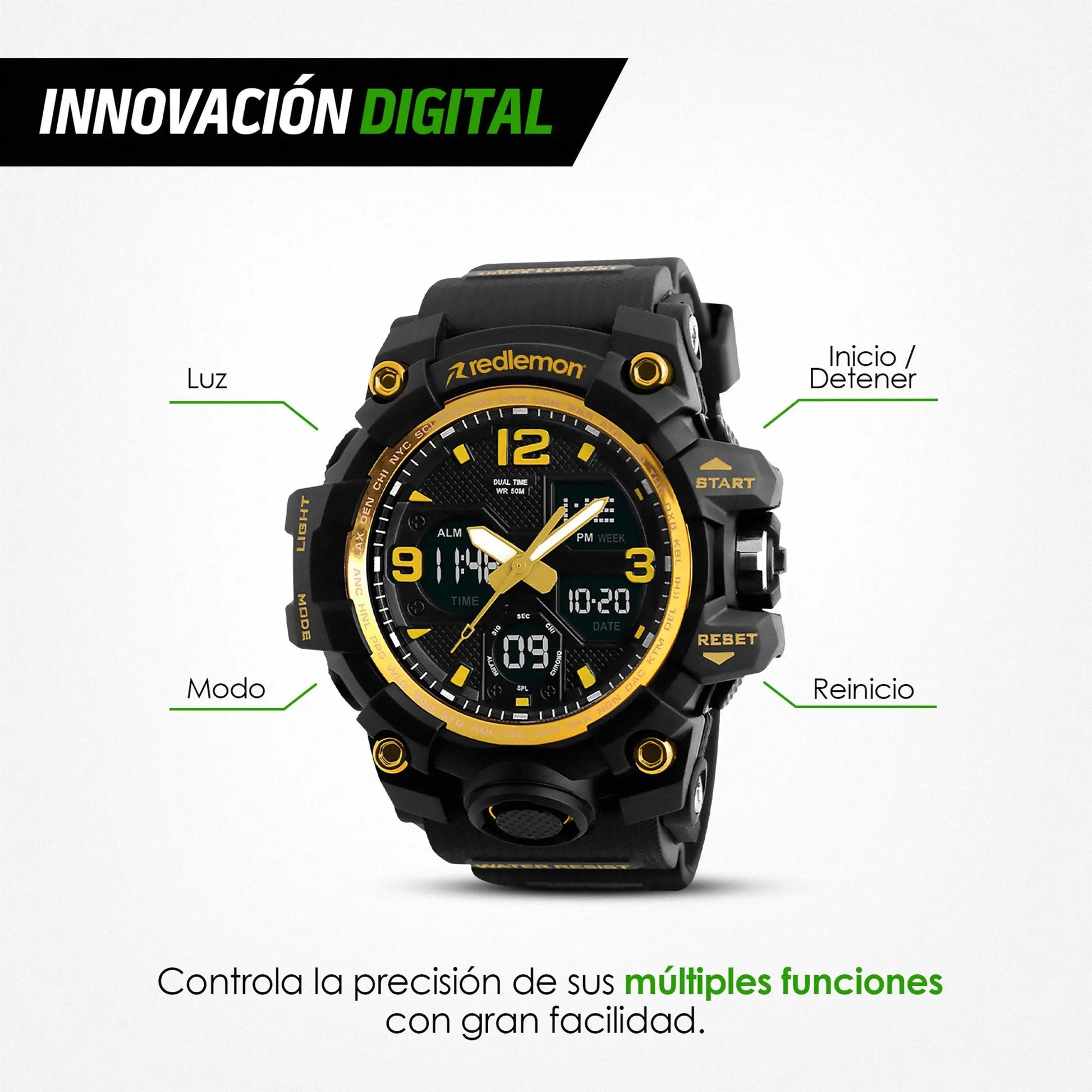 Reloj Digital y Analógico Deportivo Contra Agua 1155b Redlemon Technology México