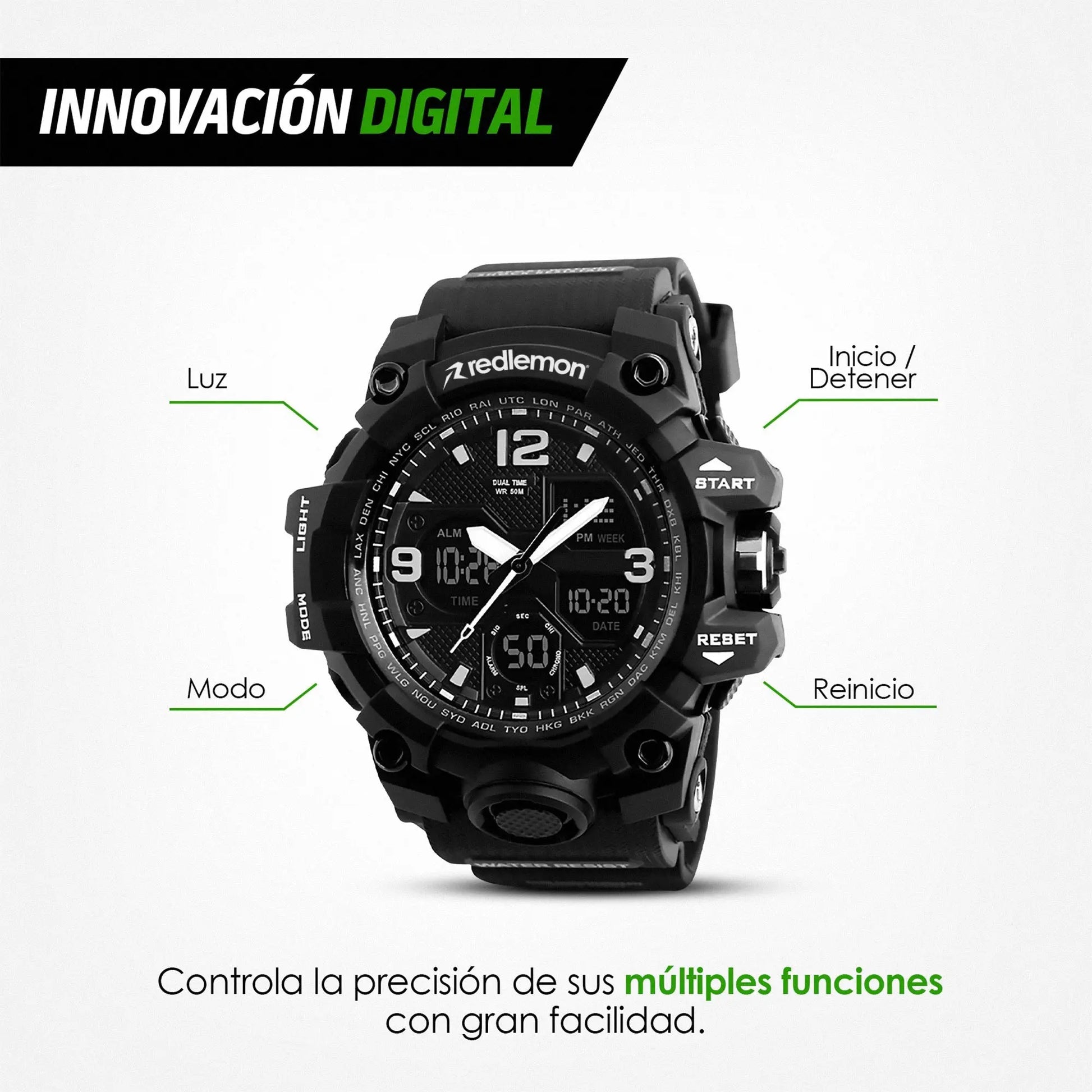 Reloj Digital y Analógico Deportivo Contra Agua 1155b Redlemon Technology México
