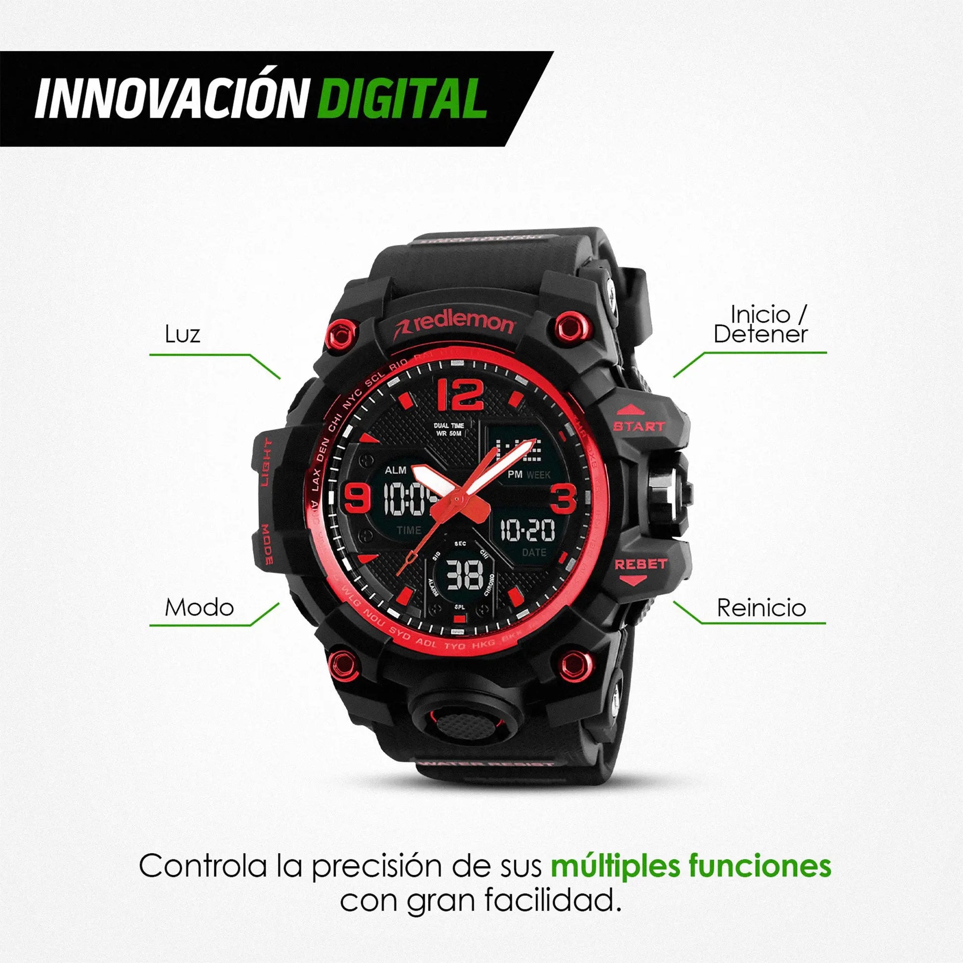 Reloj Digital y Analógico Deportivo Contra Agua 1155b Redlemon Technology México