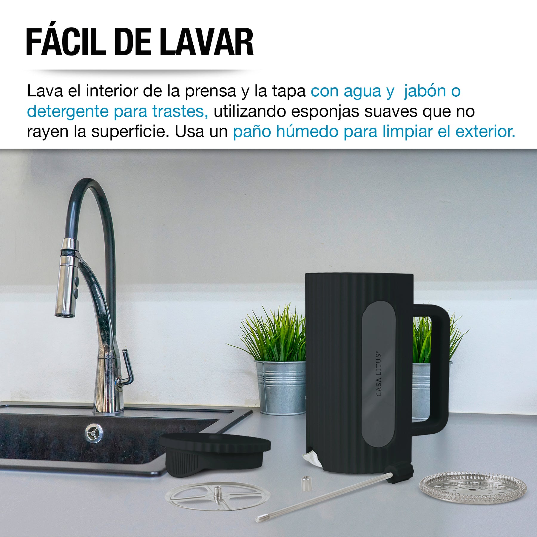 Prensa Francesa de Vidrio Ondulado de 1 L para Café y Té — medidas y especificaciones