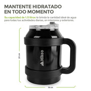 Termo de Acero Inoxidable 1.5 L con Popote y Asa HIKEO — medidas y especificaciones