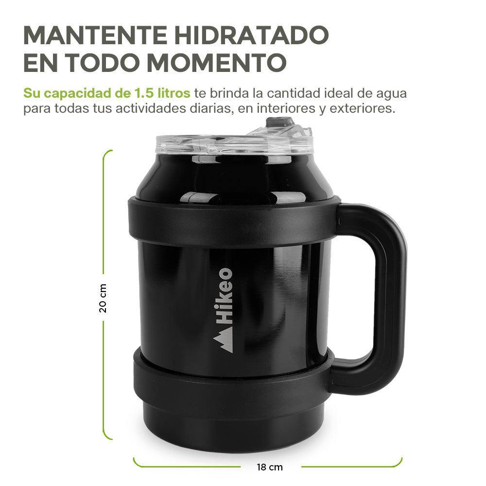 Termo de Acero Inoxidable 1.5 L con Popote y Asa HIKEO — medidas y especificaciones