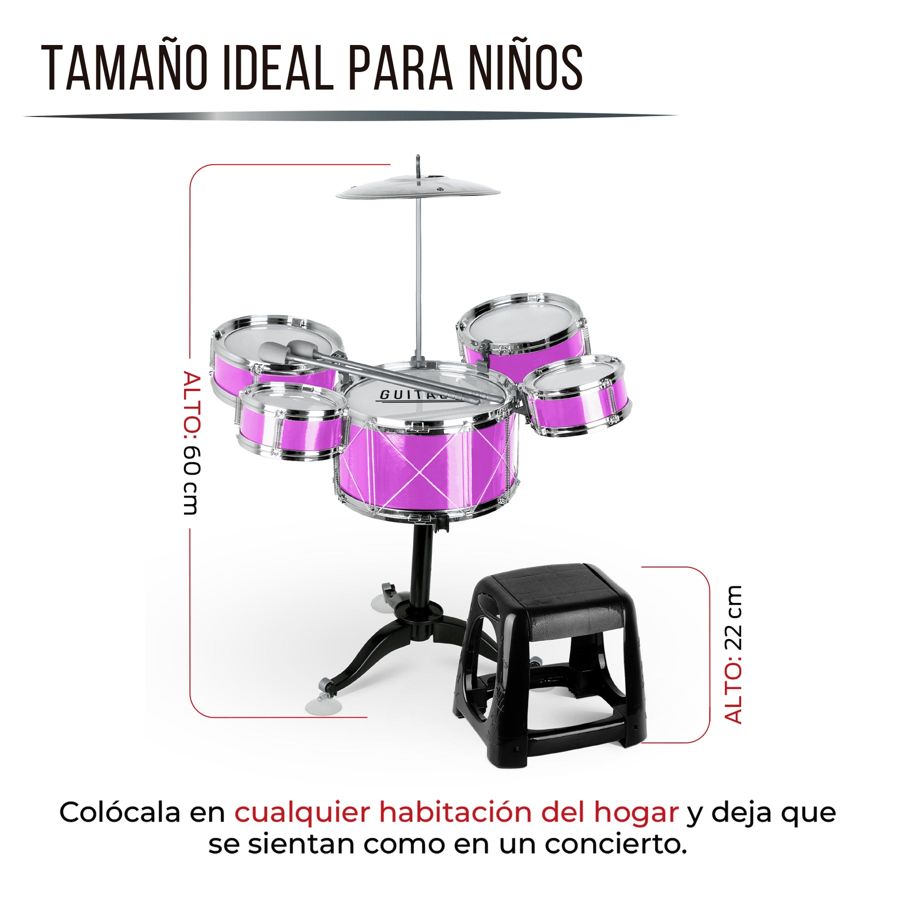 Batería Musical Infantil con Banco, Baquetas y Platillo — vista adicional 16