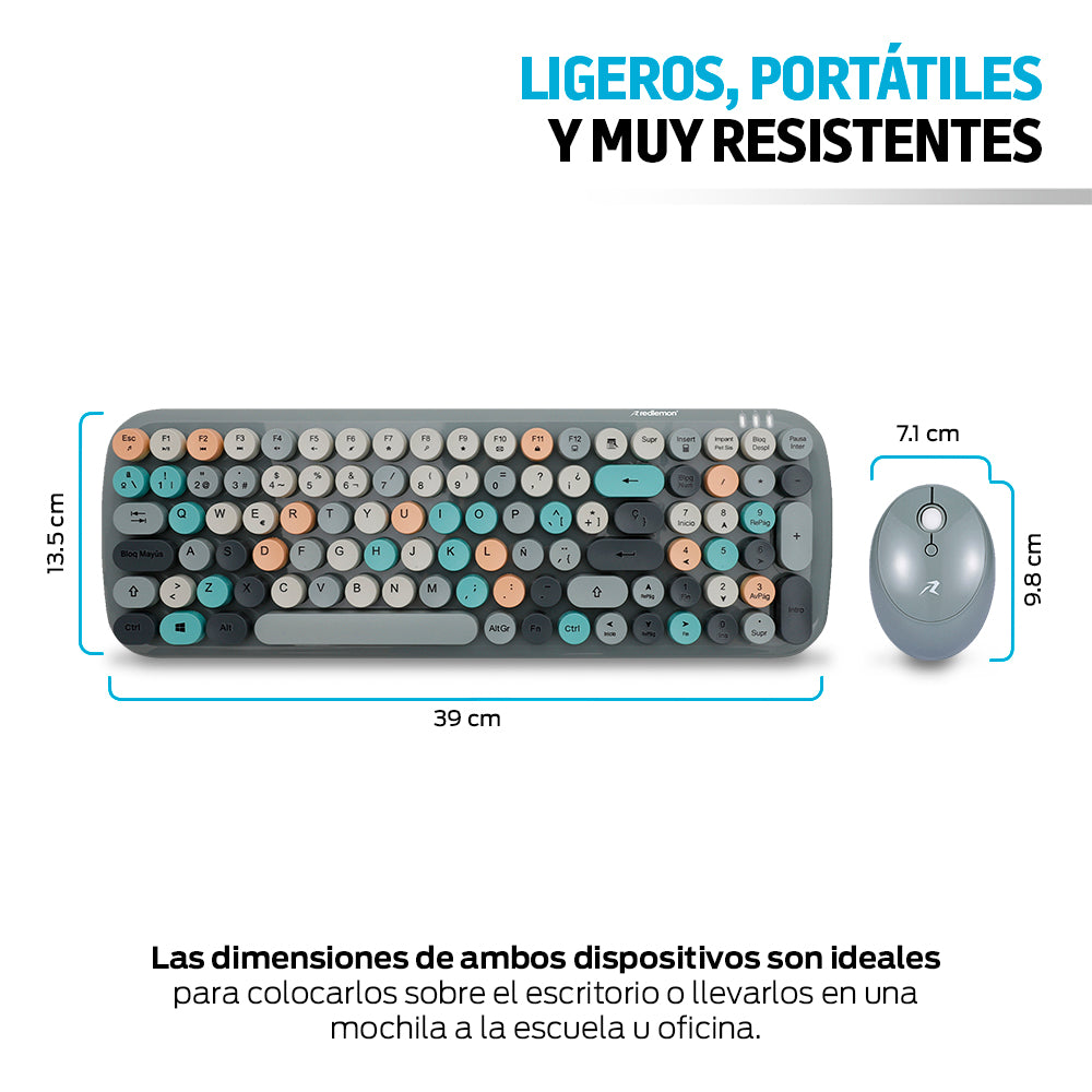Medidas del teclado y mouse inalámbricos color gris