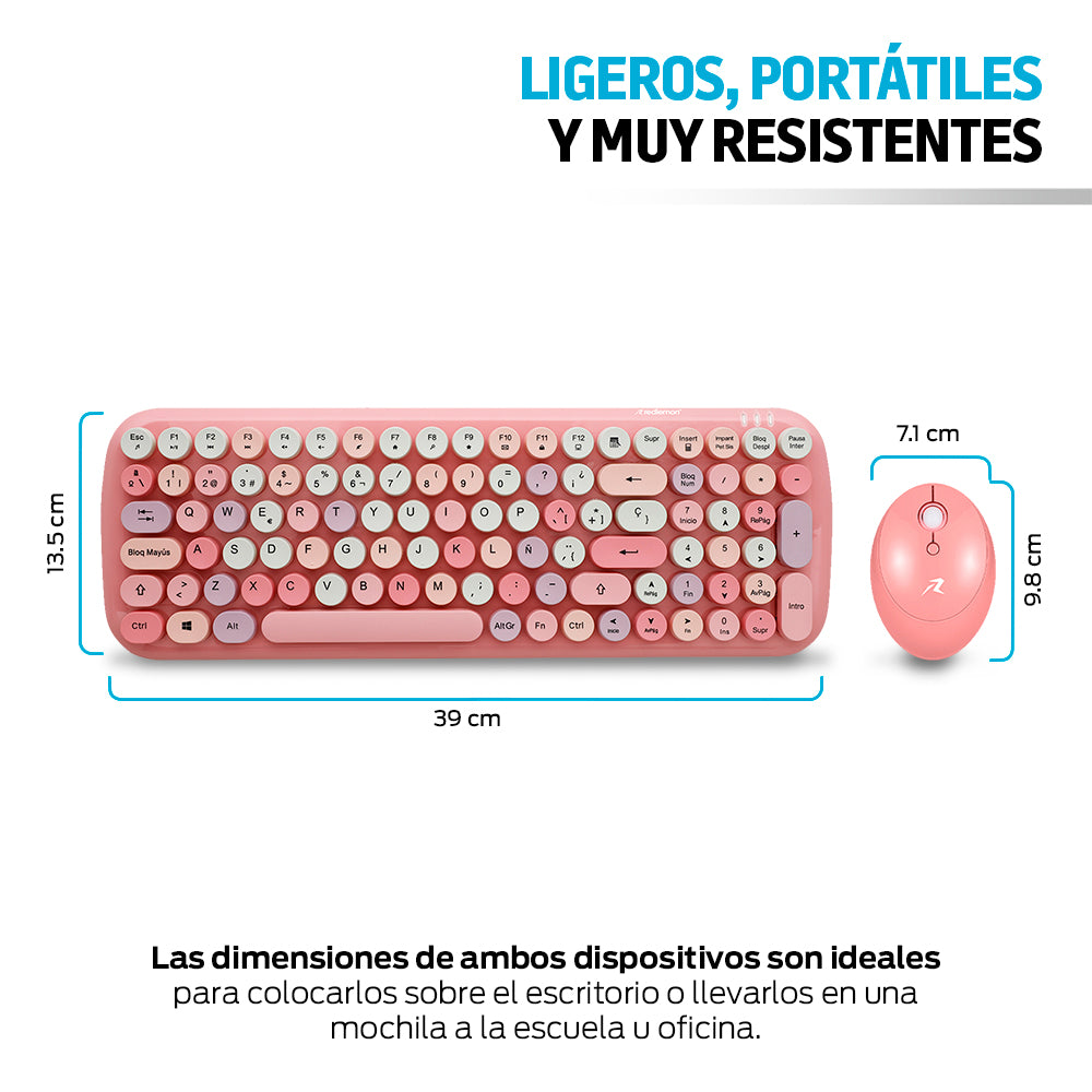 Medidas del teclado y mouse inalámbricos color rosa