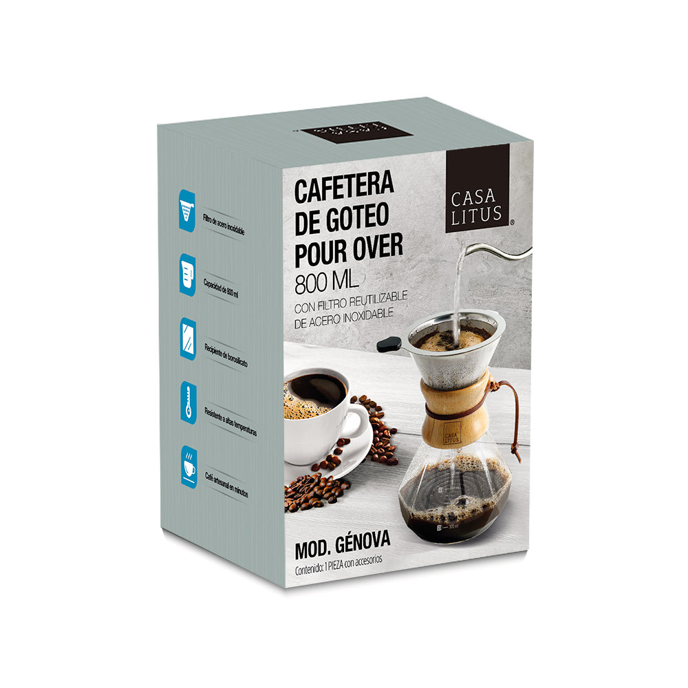 Cafetera Pour Over de 800 ml con Filtro Reutilizable — medidas y especificaciones
