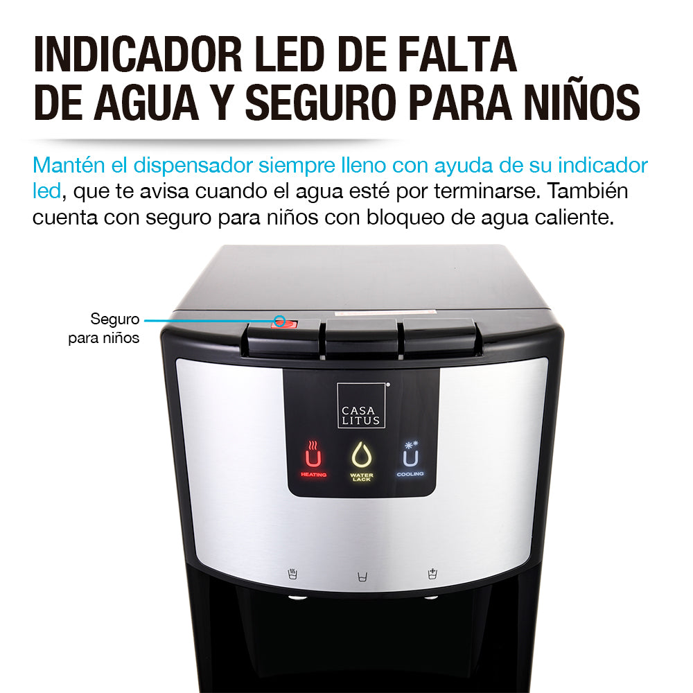 Panel LED y seguro para agua caliente del dispensador Casa Litus