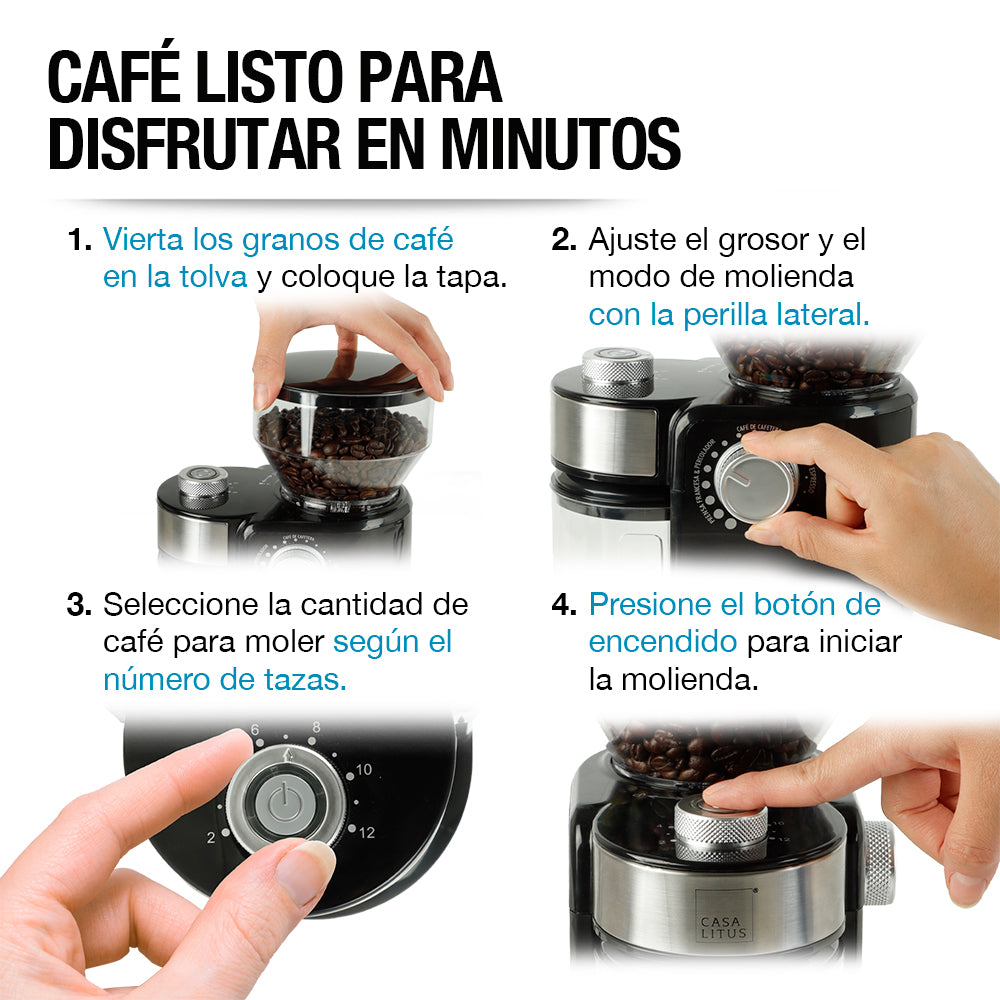 Molino de Café Eléctrico de 190 g con 18 Niveles de Molienda — medidas y especificaciones
