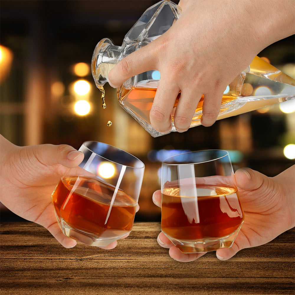 Vasos de Vidrio para Whisky con Decantador de Cristal en Forma de Diamante