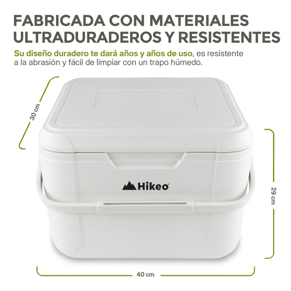 Hielera Rígida de 18 L para 28 Latas con Bloques Fríos HIKEO — medidas y especificaciones