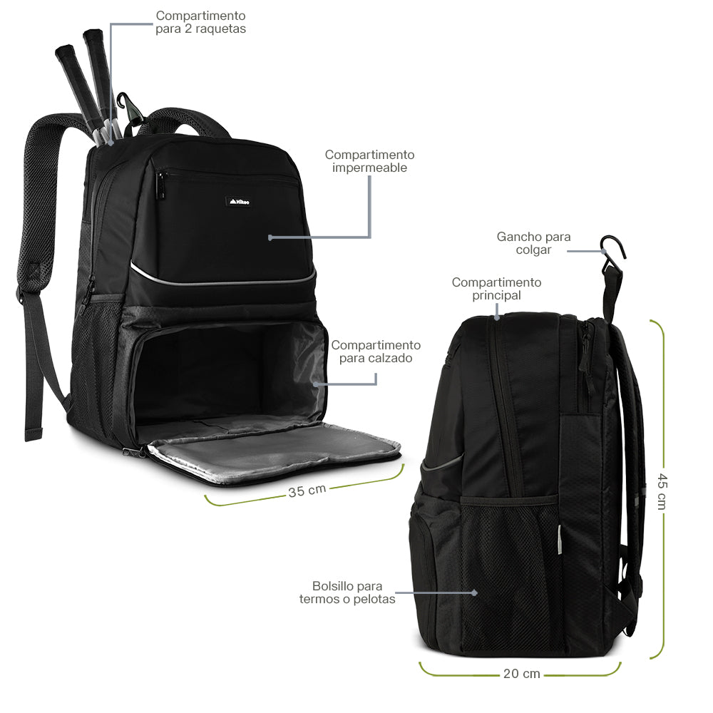 Mochila para Tenis para 2 Raquetas, Calzado y Ropa Húmeda