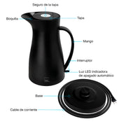 Tetera Eléctrica Hervidor de Agua Interior de Acero Inoxidable 1 Litro