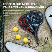 2 Palas de Pádel con Fundas, Pelotas y Grips. Raquetas de Fibra de Carbono - Redlemon