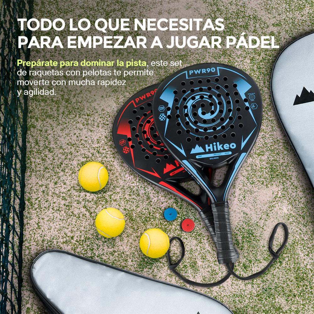 2 Palas de Pádel con Fundas, Pelotas y Grips. Raquetas de Fibra de Carbono - Redlemon