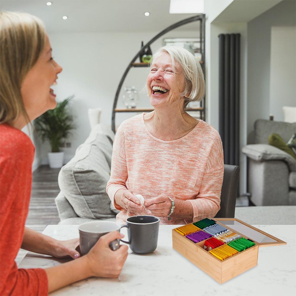 Caja Organizadora para Té 100% Madera de Bambú 8 Compartimentos - Redlemon
