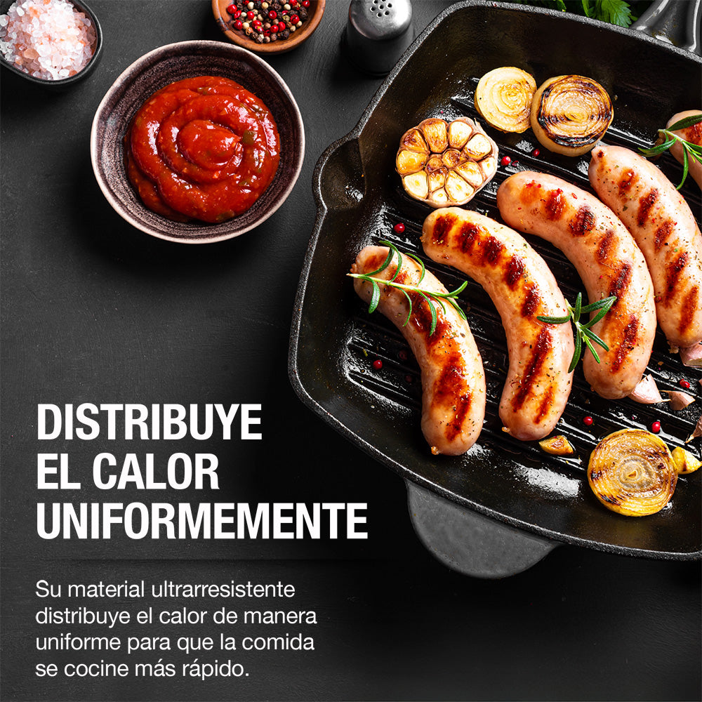 Sartén Grill de Hierro Fundido Precurado de 2 L — medidas y especificaciones