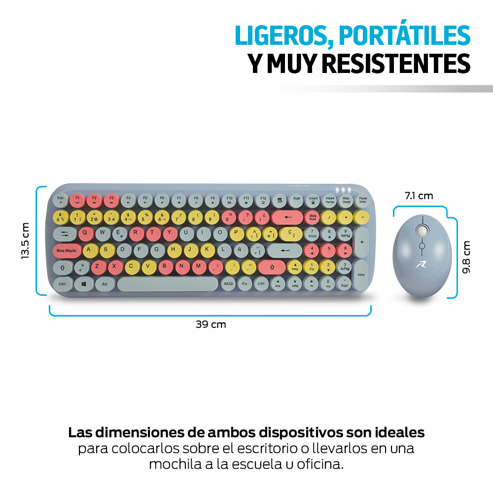 Medidas del teclado y mouse inalámbricos color azul