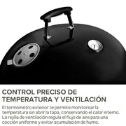 Asador de Carbón Portátil de 55 cm con Termómetro HIKEO — medidas y especificaciones