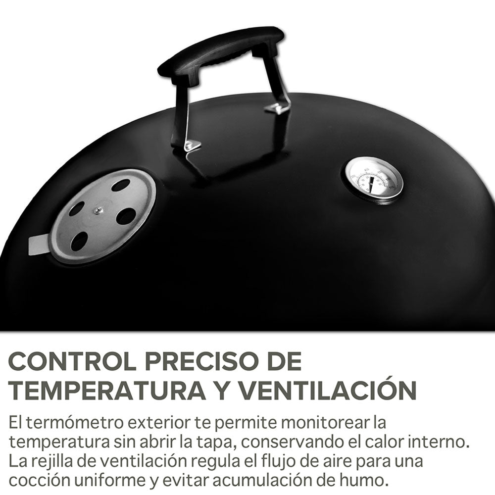 Asador de Carbón Portátil de 55 cm con Termómetro HIKEO — medidas y especificaciones
