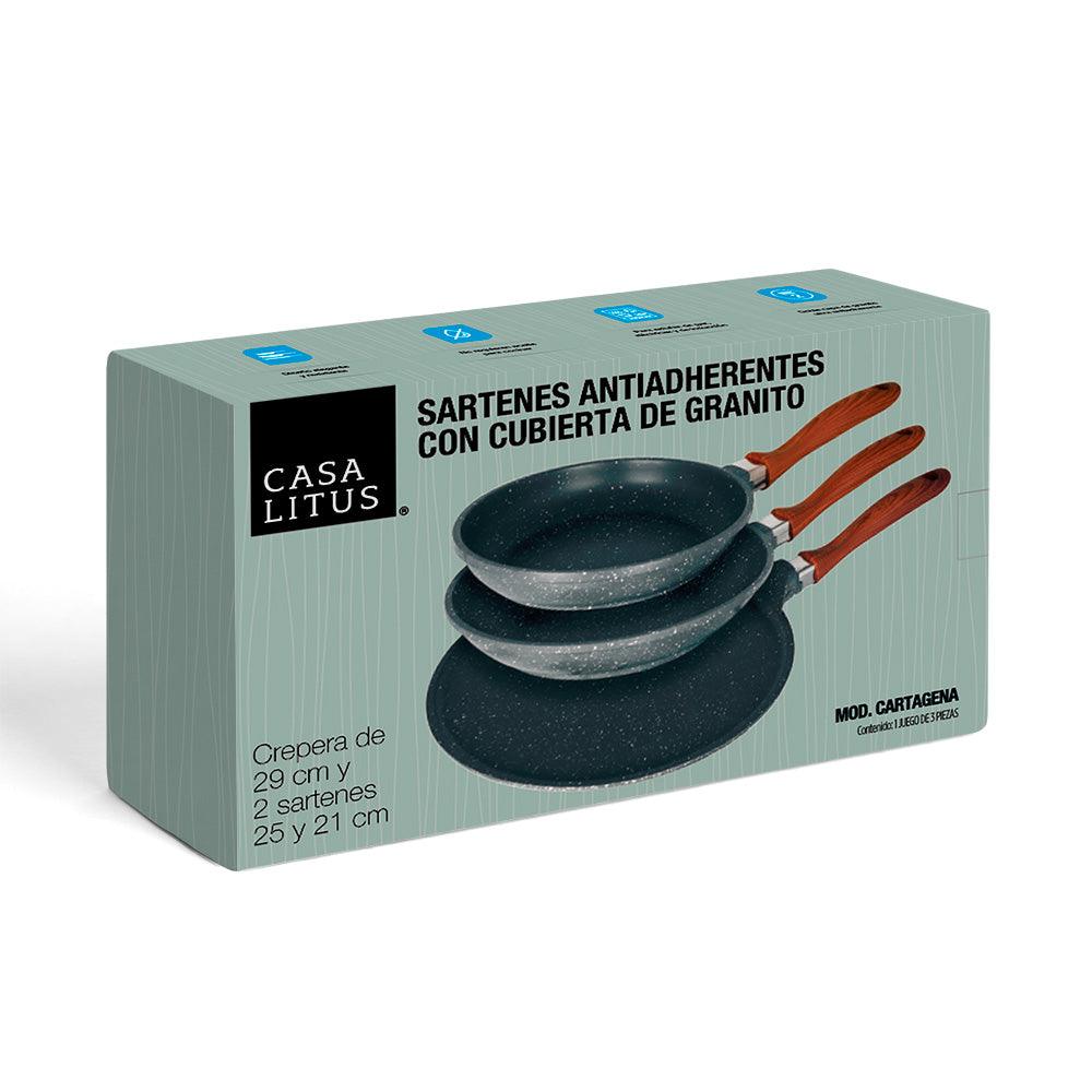 Sartenes Ultra Antiadherentes con Cubierta de Granito 3 Piezas - Redlemon