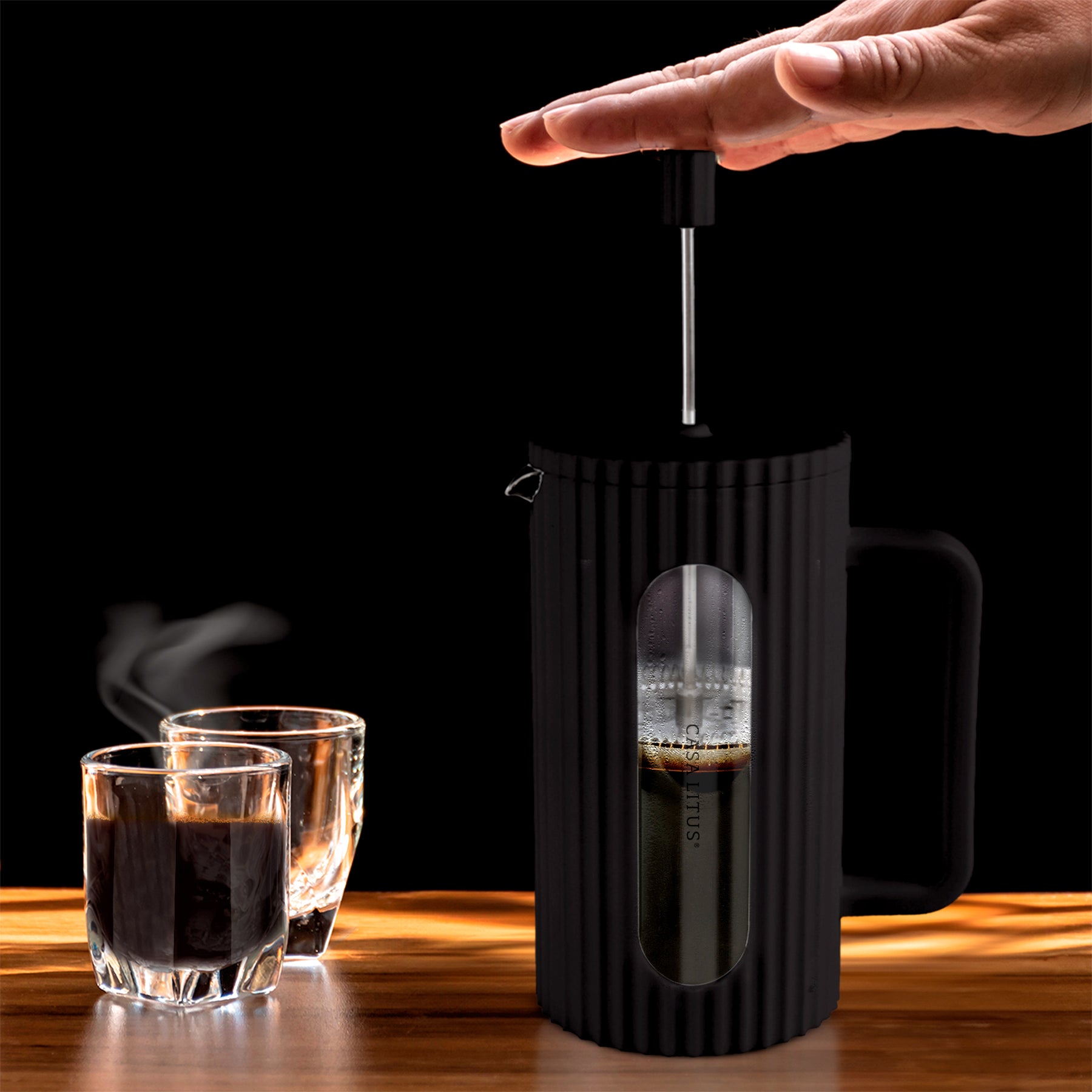Prensa Francesa de Vidrio Ondulado de 1 L para Café y Té — contenido y accesorios