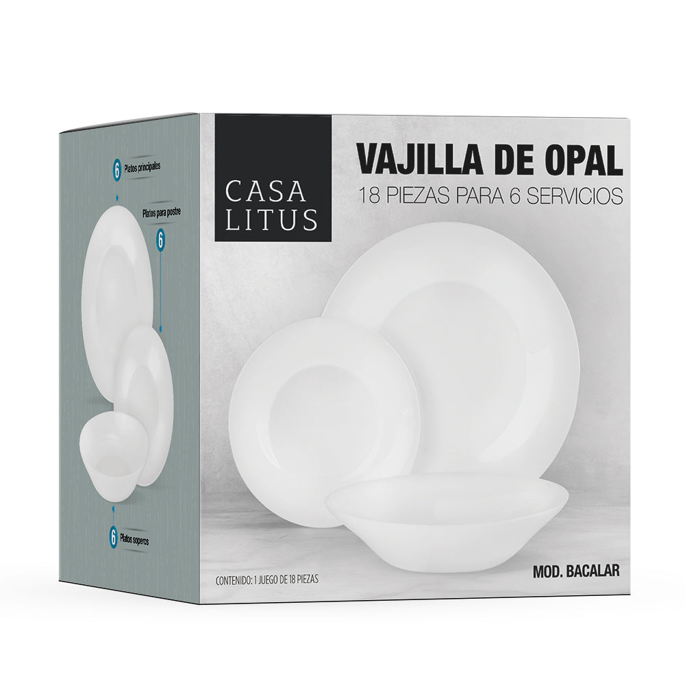 Vajilla de Opal 6 Personas (18 Pz.) Platos Ultra Resistentes