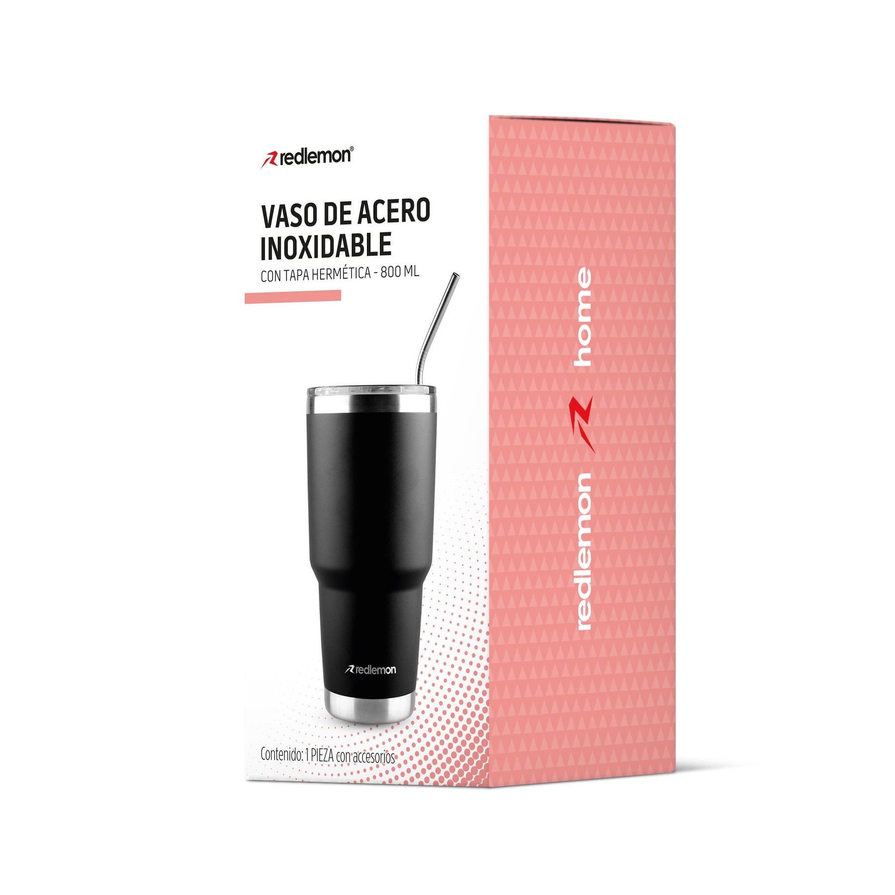 Termo y Vaso Térmico Acero Inoxidable 2 Popotes 800 ml Redlemon Technology México