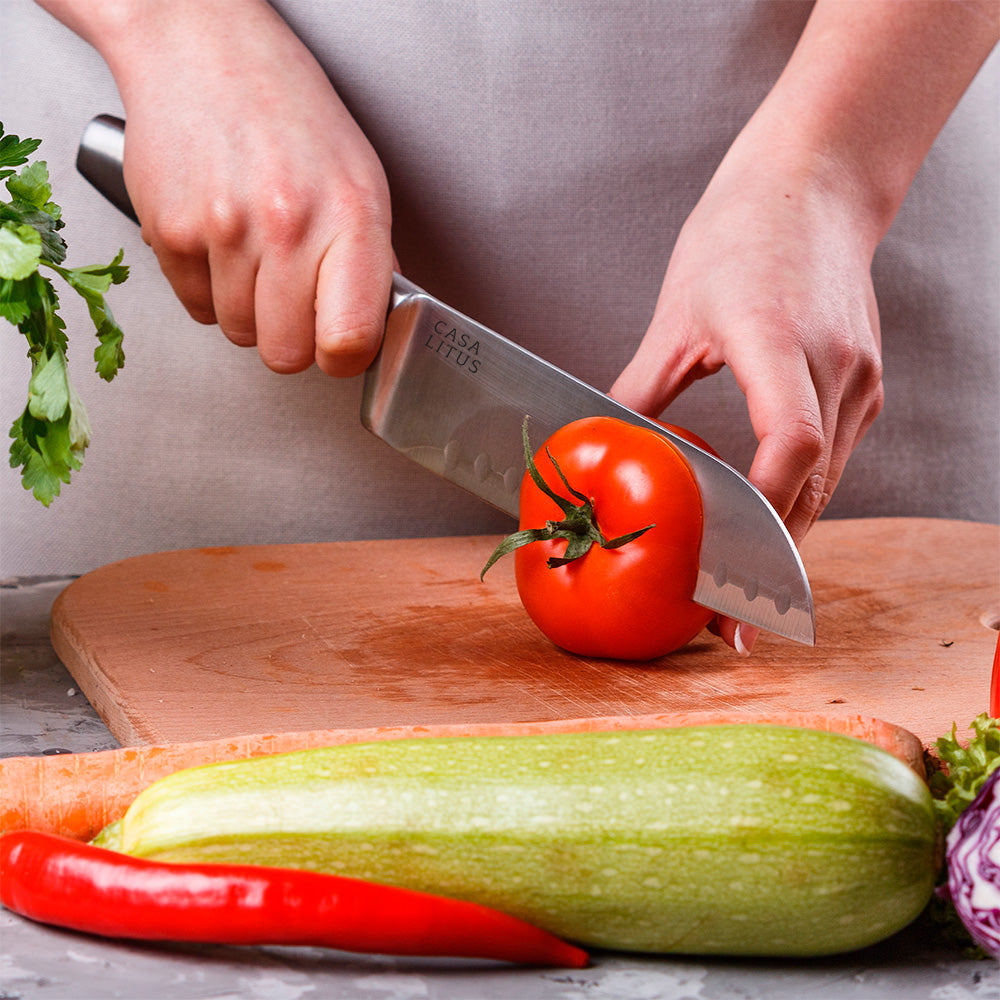 Cuchillos de Cocina de Acero Inoxidable con Base, Afilador y Tijeras 15 Pz Redlemon Technology México