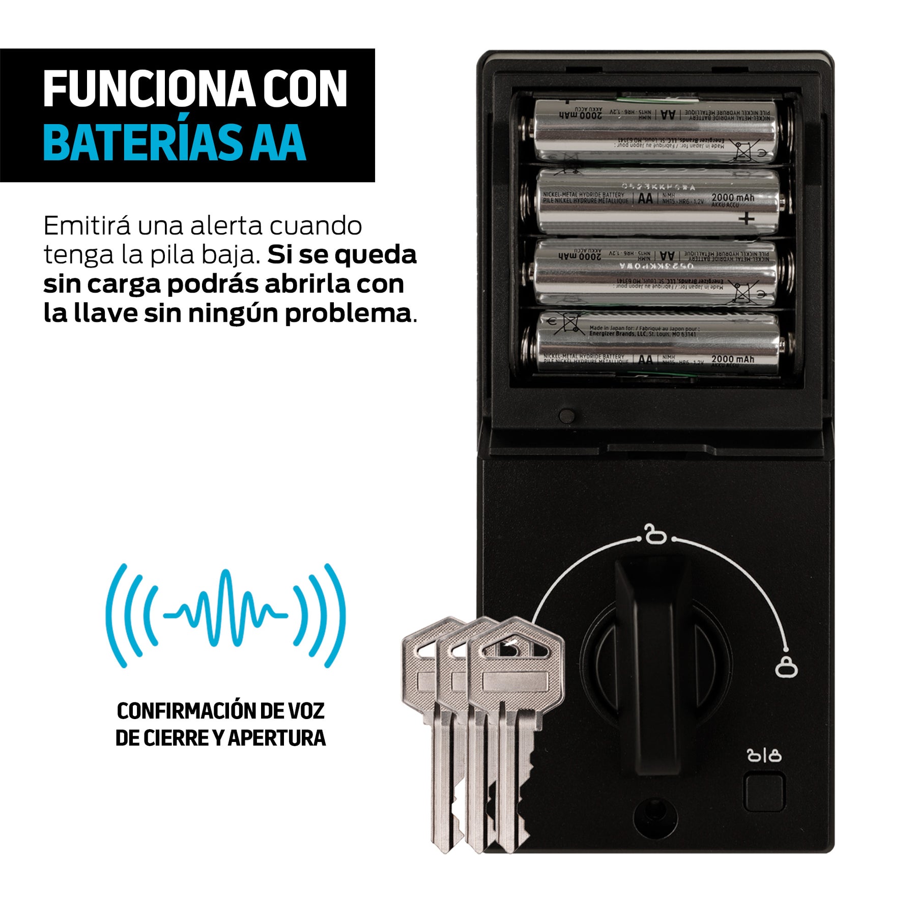 Cerradura inteligente 3 en 1 con app, código y llave — contenido y accesorios