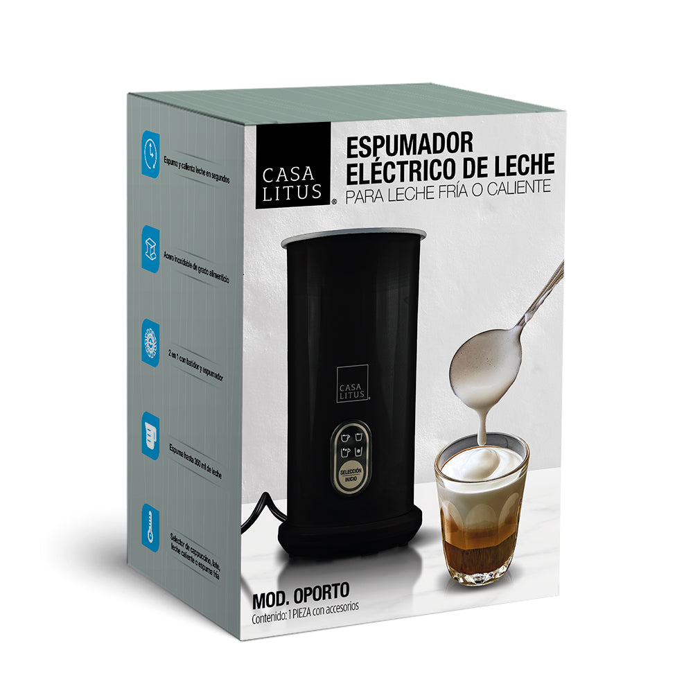 Espumador de Leche Eléctrico de 350 ml con 5 Funciones — contenido y accesorios