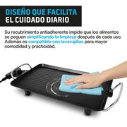 Plancha Eléctrica Antiadherente de 46 x 23 cm con Termostato — medidas y especificaciones