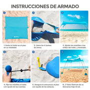 Toldo para Playa Portátil Carpa con Protección UV Resistente al Viento - Redlemon