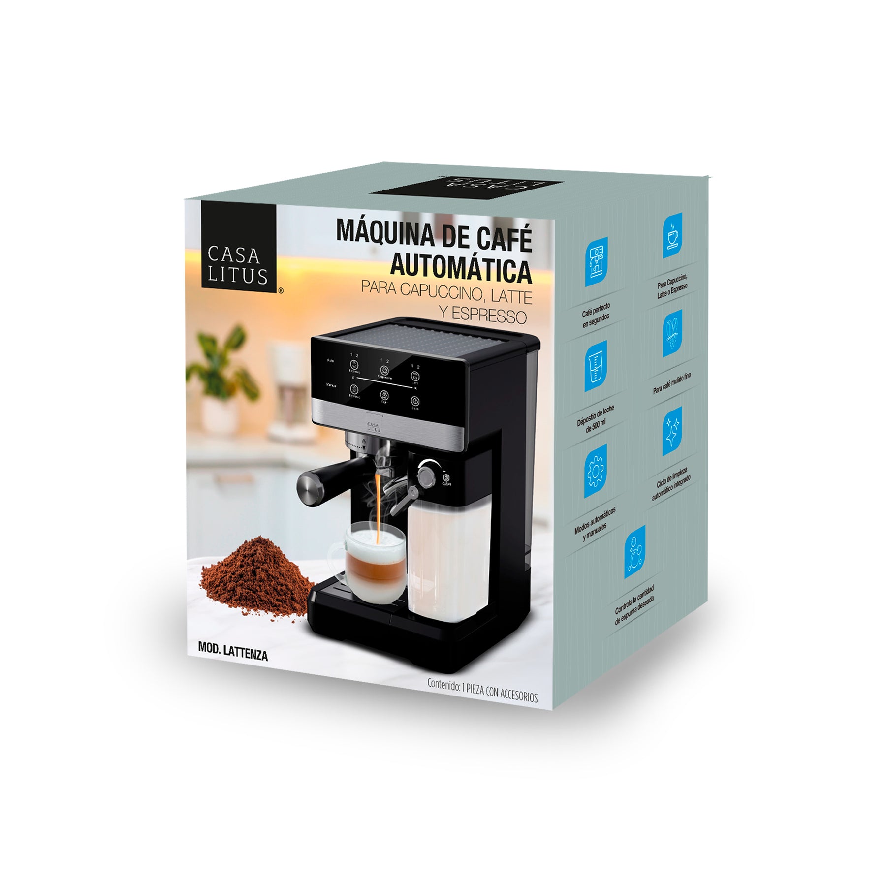 Empaque de cafetera automática Casa Litus para espresso y capuchino