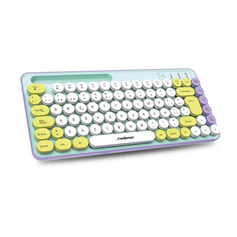 Teclado Inalámbrico en Español Diseño Retro con Teclas de Colores