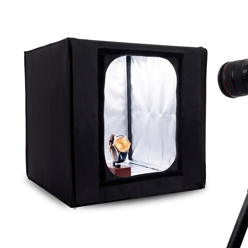 Caja de Luz para Fotografía Profesional Portátil (50x50x50 cm), Iluminación LED, 3 Fondos de Colores