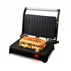Parrilla Eléctrica para Panini, Antiadherente, Apertura 180° con Charola Removible