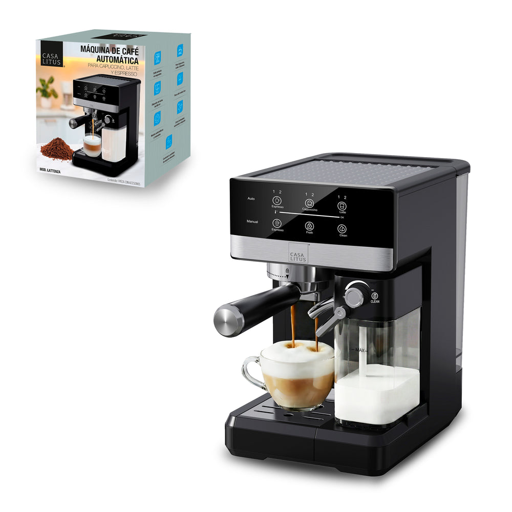 Cafetera espresso Casa Litus con depósito de leche y empaque