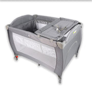 Cuna de viaje Shimy 4 en 1 color gris con corral de malla y cambiador superior