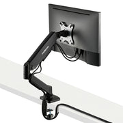 Soporte articulado negro para monitor con brazo hidráulico y abrazadera de escritorio