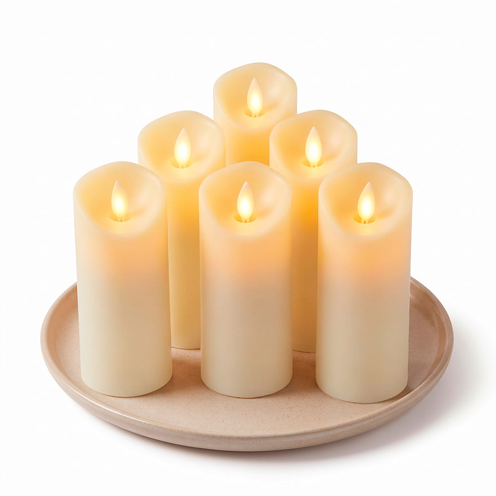 Paquete de 6 Velas LED Largas de Pilas, Flama Realista con Movimiento y Baterías Incluidas