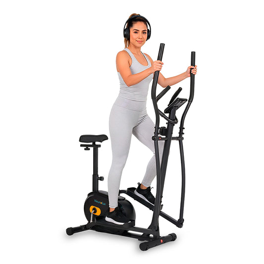 Bicicleta Elíptica 2 en 1 con 8 Niveles de Resistencia, Monitor LCD para Gimnasio en Casa