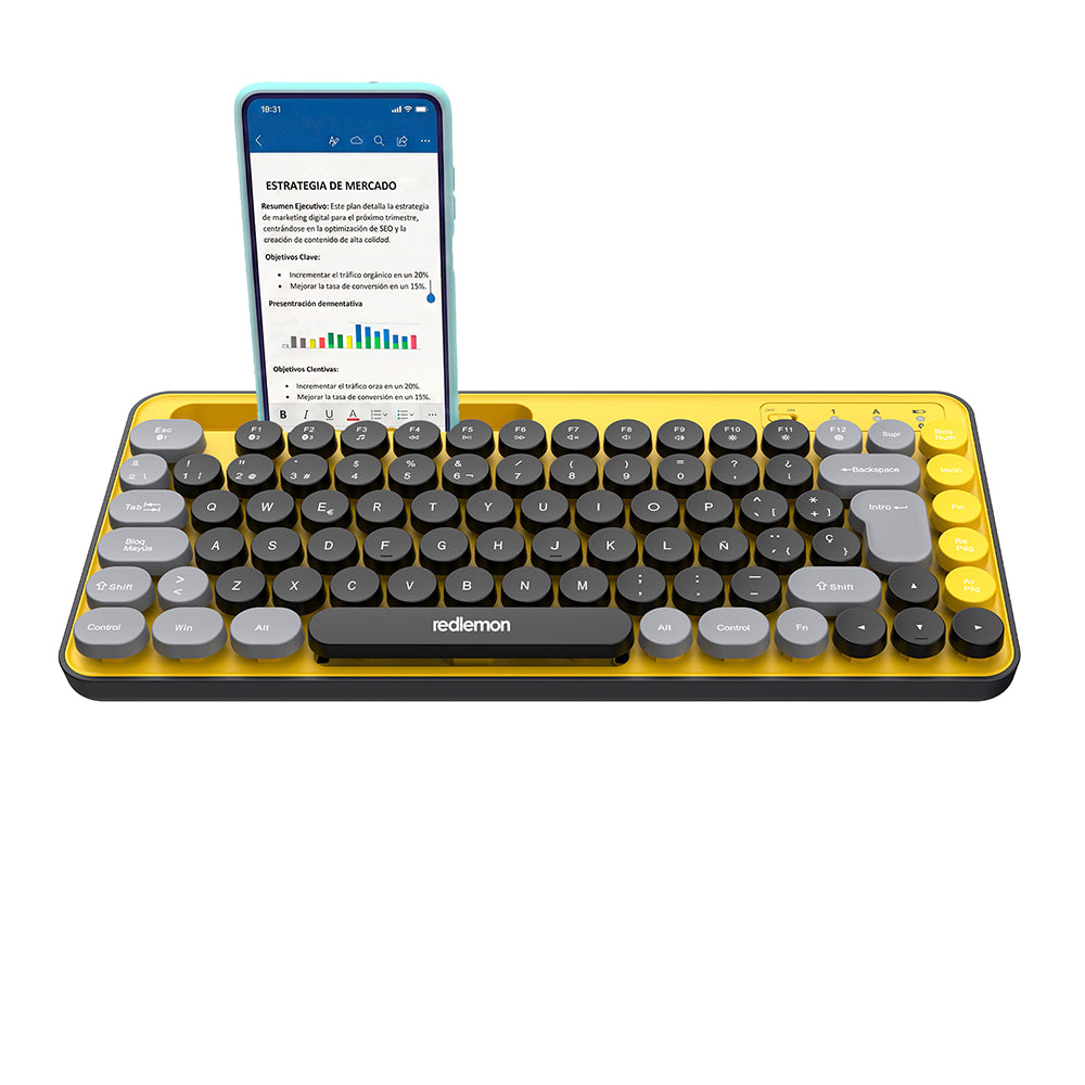 Teclado Inalámbrico en Español Diseño Retro con Teclas de Colores