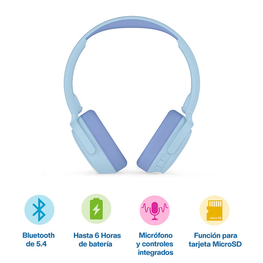 Audífonos Inalámbricos para Niños, Diadema con Bluetooth, Cable Aux. y Micrófono