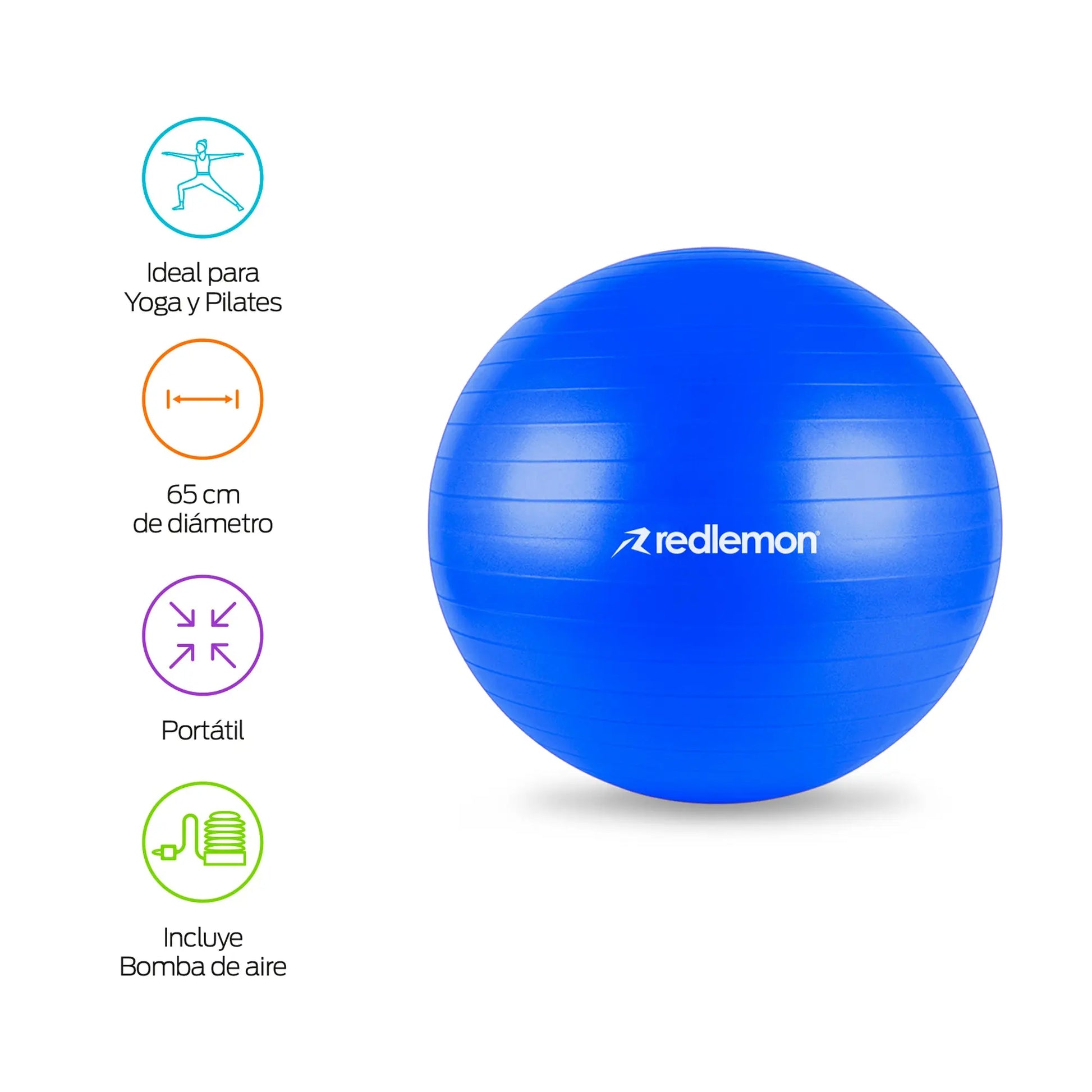 Pelota Pilates Yoga Fitness 65 Cm Con Bomba de Aire Redlemon Technology México