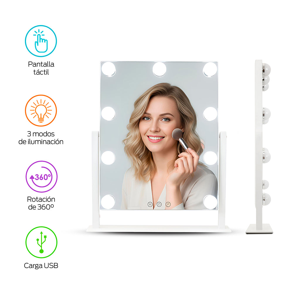 Espejo de Maquillaje con 9 Luces LED y Giro de 360° — vista complementaria