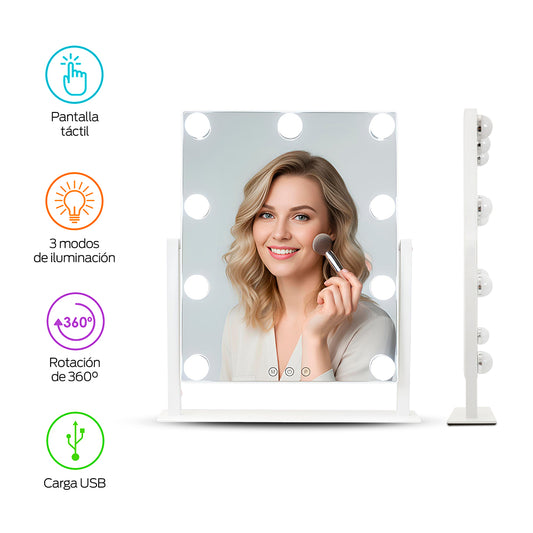 Espejo con Luz LED para Maquillaje tipo Hollywood