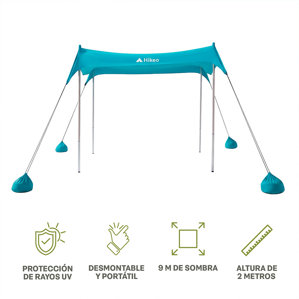 Toldo para Playa Portátil 3 x 3 m Carpa con Protección UV Resistente al Viento