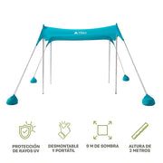 Toldo para Playa Portátil 3 x 3 m Carpa con Protección UV Resistente al Viento